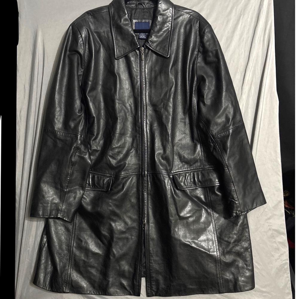Venezia Leather Car Coat 22/24 Black Goth Grunge Longline Zip Jacket